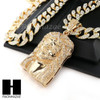 Hip Hop 14k Gold Plated Jesus Face PAVE Pendant 30" Cuban Link Chain N4