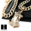 Hip Hop 14k Gold Plated Praying Hands Pendant 30" Cuban Link Chain N07