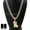 Hip Hop 14k Gold Plated Praying Hands Pendant 30" Cuban Link Chain N07