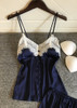 V-Neck Silk Eyelash  Camisole  Lingerie Sleepwear Set With Button/Free Shipping