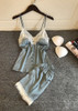 V-Neck Silk Eyelash  Camisole  Lingerie Sleepwear Set With Button/Free Shipping