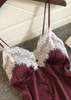 V-Neck Silk Eyelash  Camisole  Lingerie Sleepwear Set With Button/Free Shipping