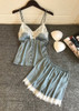 V-Neck Silk Eyelash  Camisole  Lingerie Sleepwear Set With Button/Free Shipping