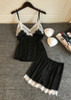 V-Neck Silk Eyelash  Camisole  Lingerie Sleepwear Set With Button/Free Shipping