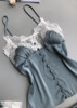 V Neck Silk Eyelash Spaghetti Straps Camisole  Lingerie Sleepwear Set/Free Shipping