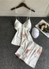 Flamingos Printed V-Neck Silk  Camisole  Lingerie Sleepwear Set/Free Shipping