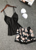 Peony Printed V-Neck Silk Camisole  Lingerie Sleepwear Set/Free Shipping