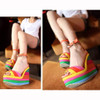 Multicolor Patchwork Sandals Rainbow Pastel Wedge Shoes #JU2823