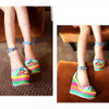 Multicolor Patchwork Sandals Rainbow Pastel Wedge Shoes #JU2823