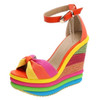 Multicolor Patchwork Sandals Rainbow Pastel Wedge Shoes #JU2823