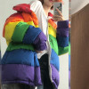 Rainbow Wadded Parka Harajuku Winter Casual Jacket #JU2487