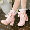 High Heeled Bow Lace Boots Lolita Shoes [3 Colors] #JU2219