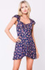 Navy Blue Floral Print Fit and Flared Mini Dress