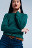 Green Woolen Sweater With Textured Detail