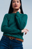 Green Woolen Sweater With Textured Detail