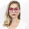 Women's Trendy Oversize Flat Top Metal Frame Sunglasses