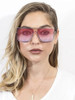 Women's Trendy Oversize Flat Top Metal Frame Sunglasses