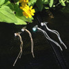 Silver Plated Dangle Hanging Gem Stone Rhinestone  Earrings