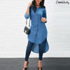 Women New Denim Blue Shirt Long Sleeve Loose Blouse Lady Casual Jean Shirts Tops Fashion Long Shirt