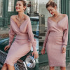 Knitted Skirt Suits Batwing Sleeve 2 Pieces Elegant Sexy V-neck Sweater