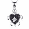 Turtle Heart Mother & Child Zircon Pendant Necklace Sterling Silver