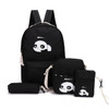 Cute Panda Canvas Backpack 4pcs/Set