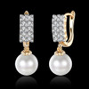 Double Row Freshwater Pearl Drop Huggie Earring in 18K Gold Plated