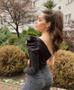 One Shoulder Puff Sleeve Fitted Bodysuit
