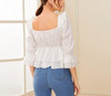 Elegant Puff Shoulder Sweetheart Neck Ruffle Trim Layered Peplum Blouse