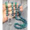 Clear Quartz Double Point Green Dragon Agate Stone Mala Pendant Necklace