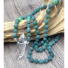 Clear Quartz Double Point Green Dragon Agate Stone Mala Pendant Necklace