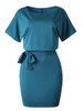 Women's Belted Round Neck Short Sleeve Wrap Dress