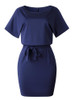 Women's Belted Round Neck Short Sleeve Wrap Dress