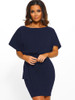 Women's Belted Round Neck Short Sleeve Wrap Dress