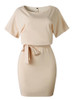 Women's Belted Round Neck Short Sleeve Wrap Dress