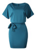 Women's Belted Round Neck Short Sleeve Wrap Dress