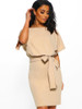 Women's Belted Round Neck Short Sleeve Wrap Dress