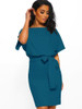 Women's Belted Round Neck Short Sleeve Wrap Dress