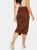 Chocolate Woven Ruched Detail Midi Skirt