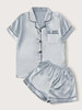 Contrast Binding Pocket Front Satin PJ Set