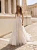 A-Line/Princess Sweep/Brush Train V-neck Applique Tulle Short Sleeves Wedding Dresses