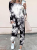 Woman Tie Dye Print Top & Drawstring Pants Set