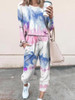 Woman Tie Dye Print Top & Drawstring Pants Set