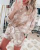 Tie Dye Print Casual Top & Drawstring Shorts Set