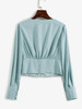 V Neck Button Loop Ruched Blouse