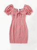 Off Shoulder Tie Front Gingham Dress