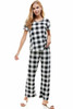 Plaid Loungewear Set for Women, Checker Print Modest Winter Pajamas