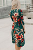 Green Floral 3/4 Sleeve Wrap Modest Midi Dress, Modest Dresses, Modest Christmas Dress