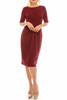 Modest Dresses: Adrianna Papell Dark Scarlet Scuba Pleated Draped Modest Dress, Modest Bridesmaid Dress