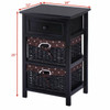 3-Tier 1-Drawer  End Table | Night Stand with 2 Wicker Baskets - Set of 2 in Black